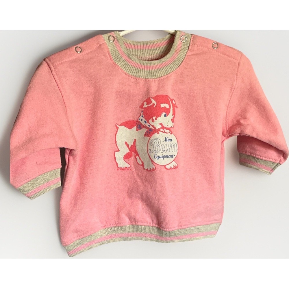 NWT 1993 Baby B.U.M. Equipment Sweatshirt 3 Months Pink Dog Logo‎ Mini Bun Vtg
